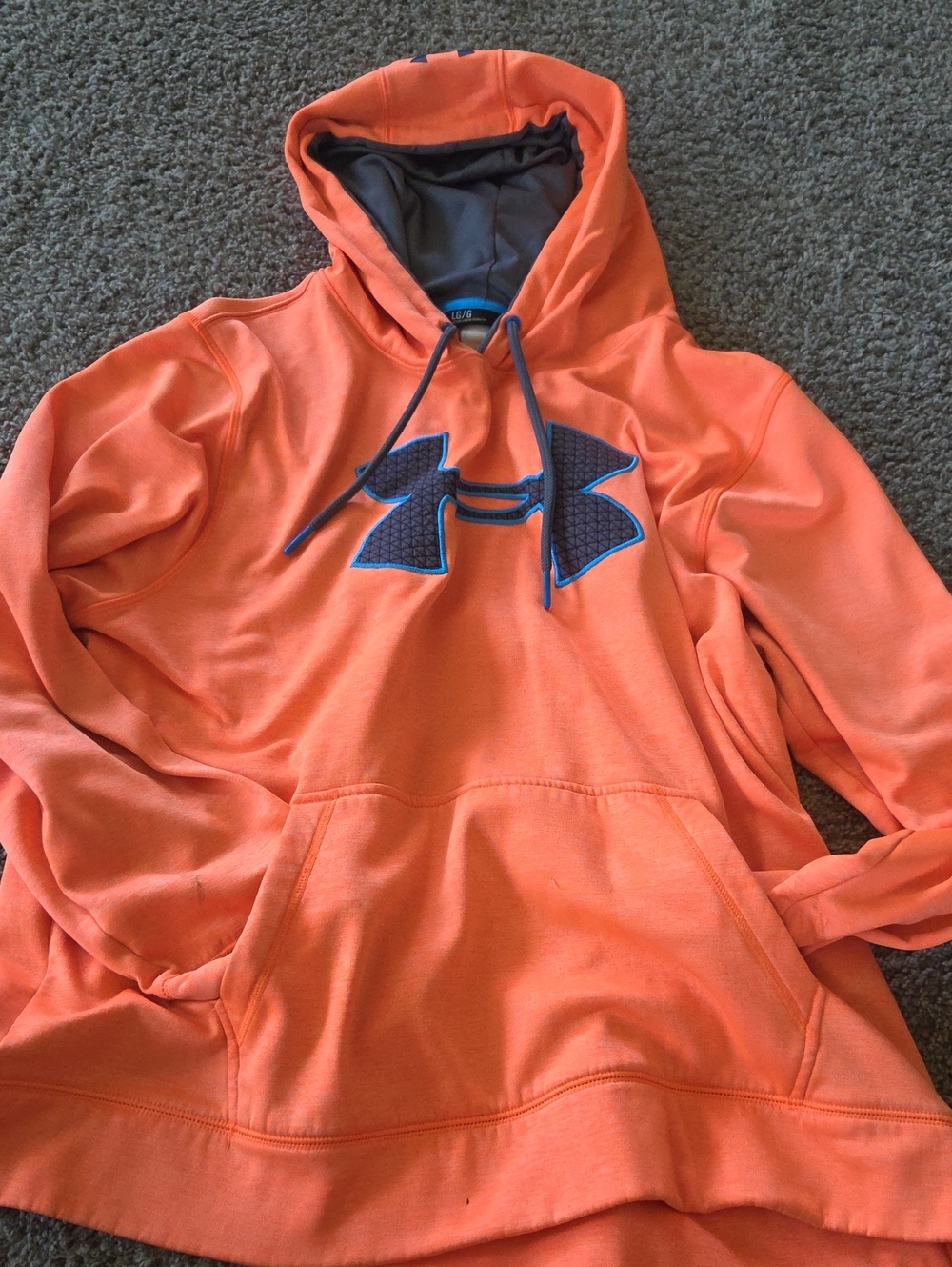 Under Armour Bright Orange Hoodie with Navy Logo and Blue Trim